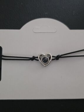 I Love‎ You 100 Languages Projection Heart Bracelet Black Cord Adjustable Silver